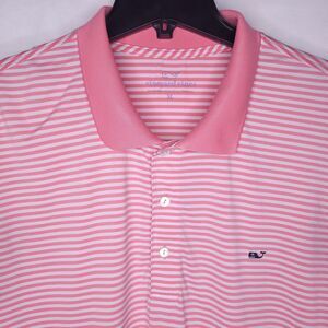 Vineyard Vines Polo Shirt Mens XL Striped Pink, White Performance Golf